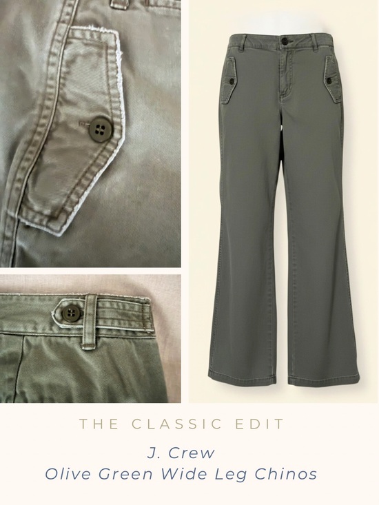 J. Crew Denim - J.Crew Olive Green Wide-Leg Chino Pants | Utility Pocket Detail | 100% Cotton